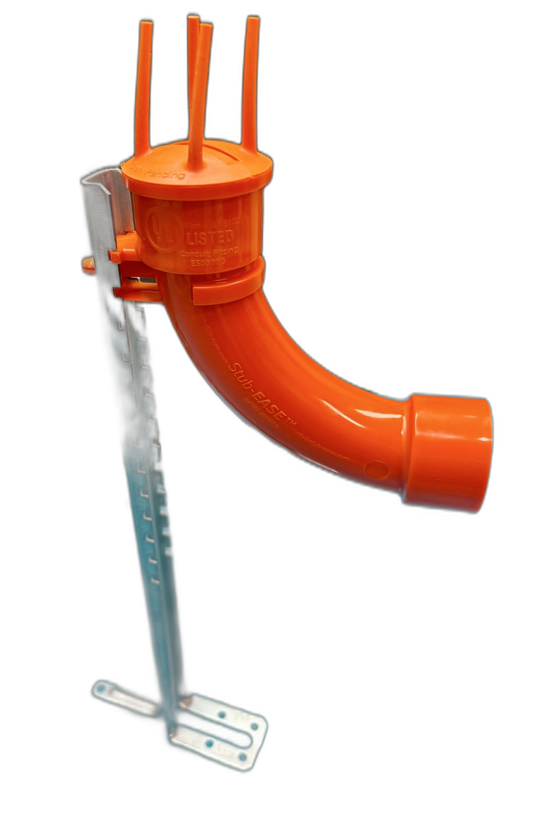 Stand-EASE™ brackets holding conduit stub-ups at height across a deck — consistent elevation before pour